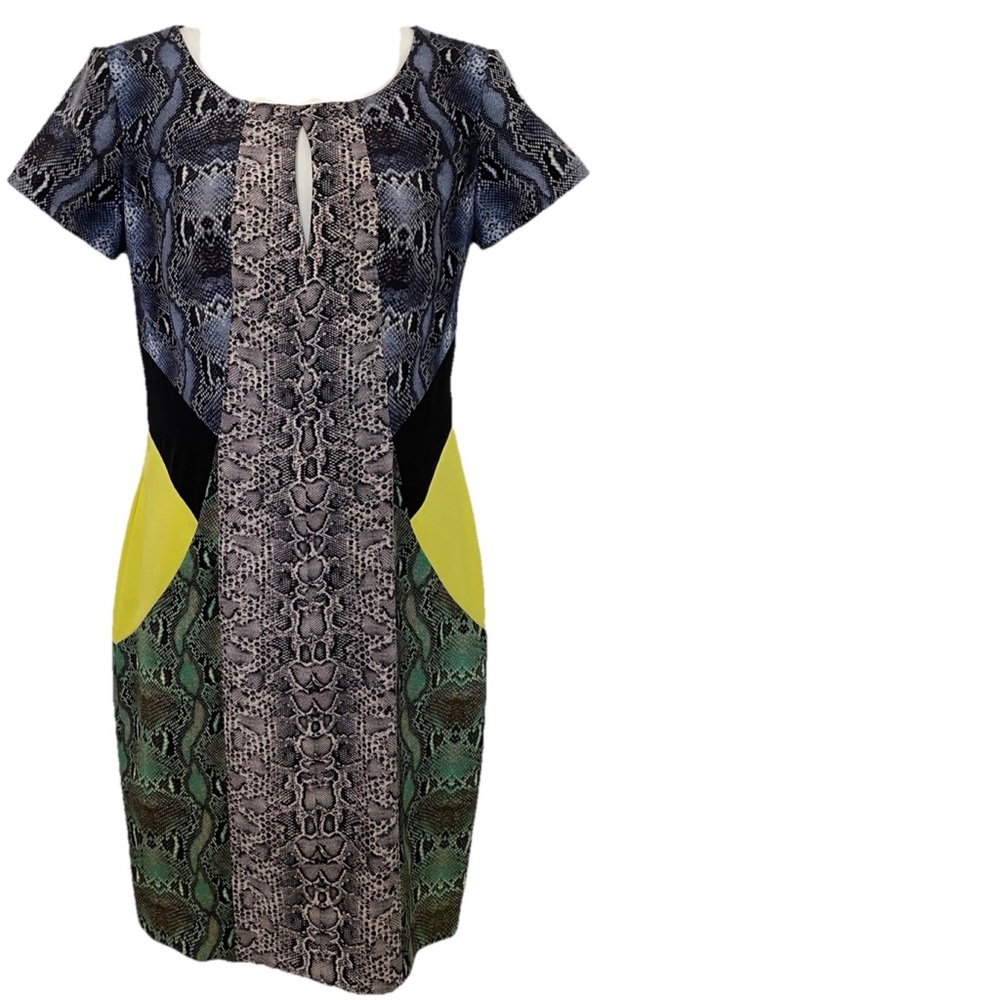 BCBGMaxAzria CHLOE Snakeskin Colorblock SHEATH DRESS With Keyhole Neckline XS